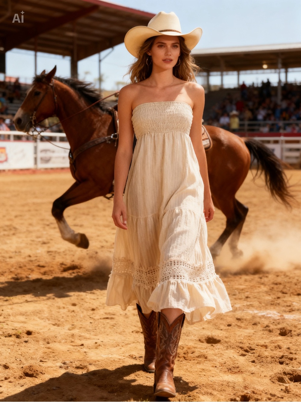 Cream Strapless Crochet Tiered Midi Dress